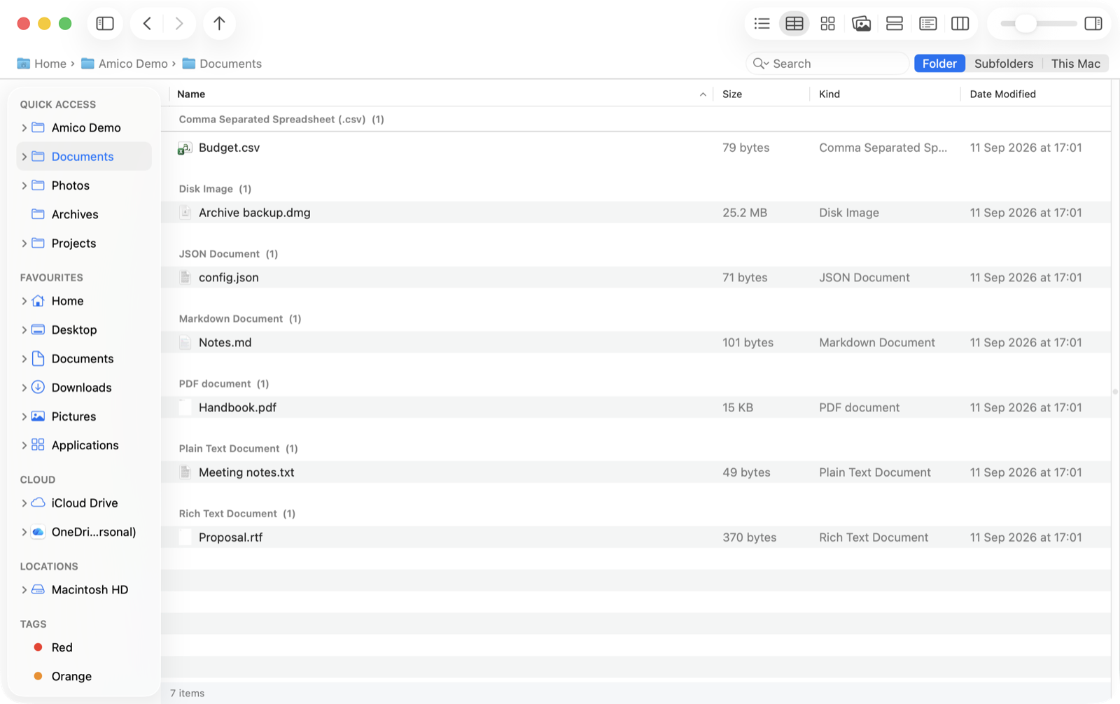 A folder grouped by kind